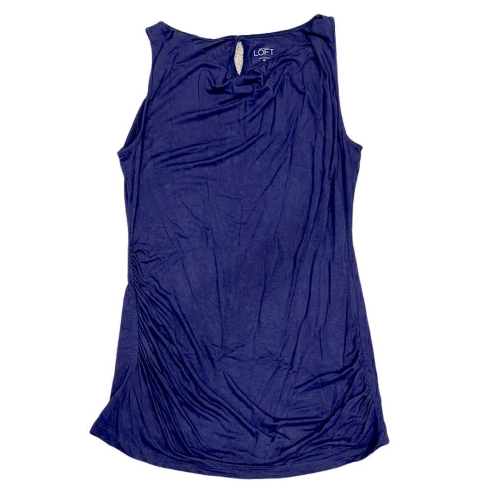 Loft Women’s XS Navy Cowl Neck 1 button Back Keyhole Sleeveless Blouse